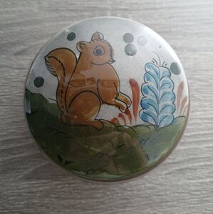 Vintage Hand Painted Mexican Tonala Trinket Jewelry Box Squirrel Decoration